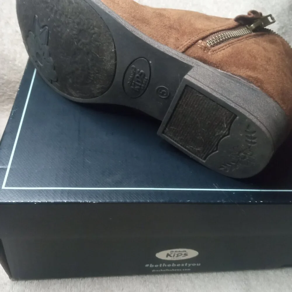 DR SCHOLLS Hayzel Boots Booties Cognac Brown Big Girls Kids Teens 5 M Faux Suede